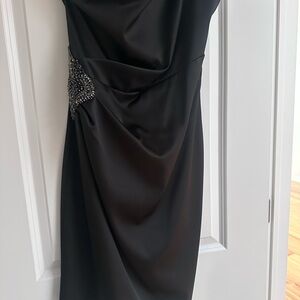 Eliza J Black Strapless Satin Dress with Side Beading